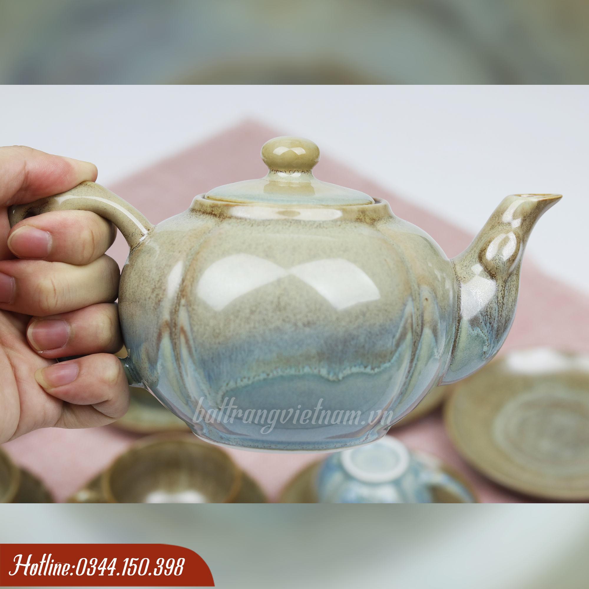 Bộ ấm chén Bát Tràng men hỏa biến mật ong