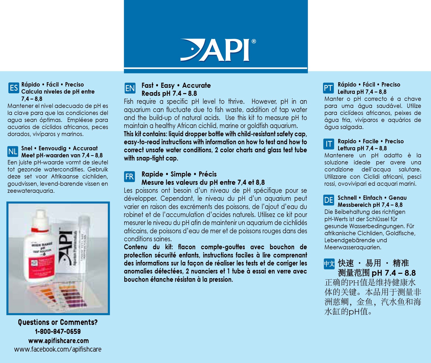 API - HIGH RANGE PH TEST KIT - Đo pH 7.4-8.8 nước ngọt & nước mặn