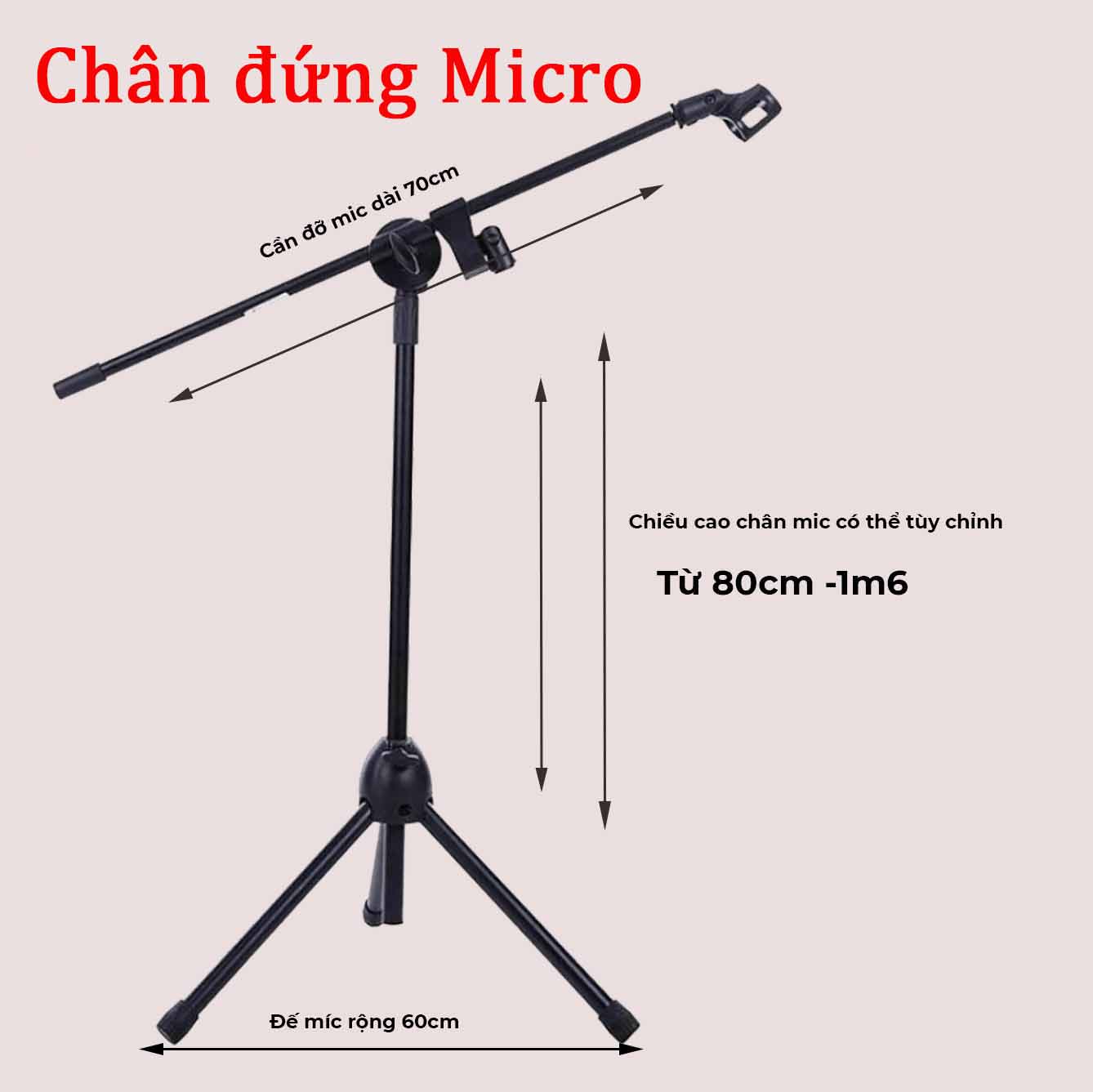 Chân míc đế micro đứng hát - Chân mic đứng có 2 giá để mic hoặc điện thoại - Chân mic cao 1.7m thay đổi độ cao và xoay 180 độ