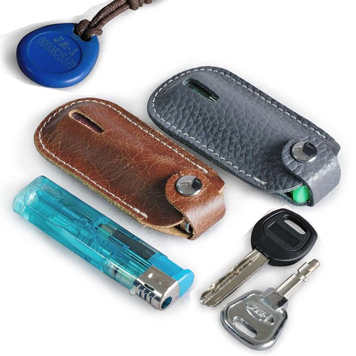 Móc Khóa Da Bò Đựng Thẻ Xe Bật Lửa USB Thẻ Từ Tròn