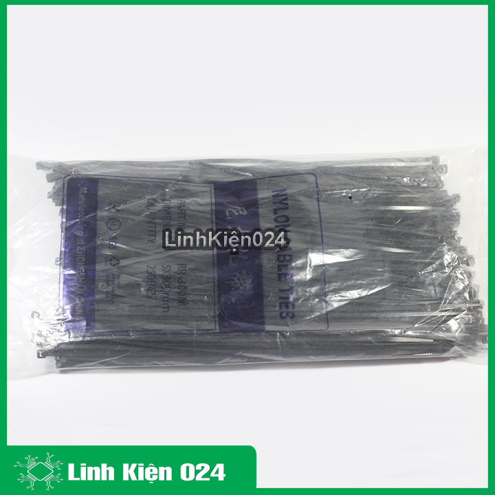 Gói 250pcs dây thít đen 5x300mm buộc chắc chắn