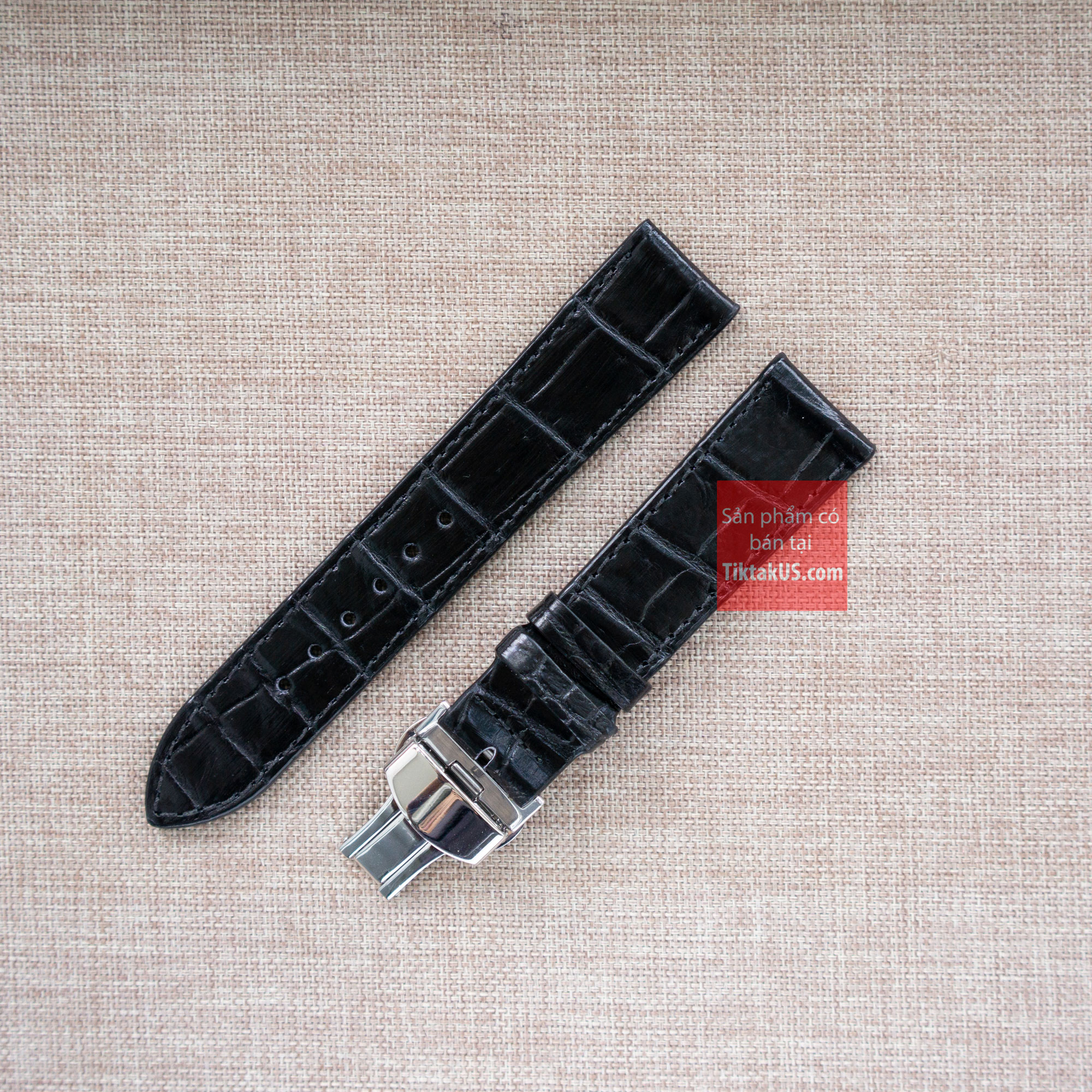 Dây đồng hồ nam da cá sấu thật vân bụng kèm khóa bướm chống gãy dây size 18 - 19 - 20 - 21 - 22mm (nhiều màu)