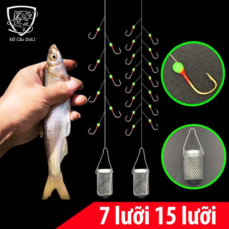 Bộ Thẻo 7 lưỡi câu cá mương hồ siêu nhạy có rọ sắt LC-12  (cam kết đổi trả trong 2 tuần đầu)