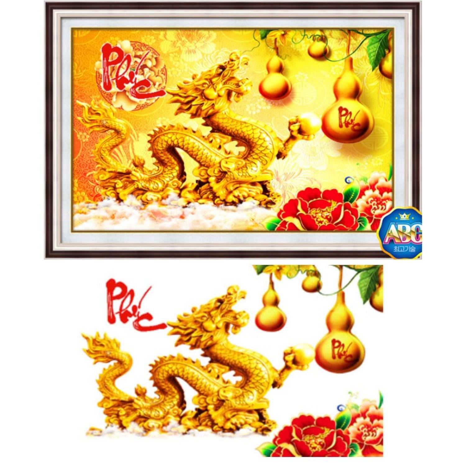 Freeship extra - tranh đính đá rồng thần chúc phúc ,kt: 75x50cm