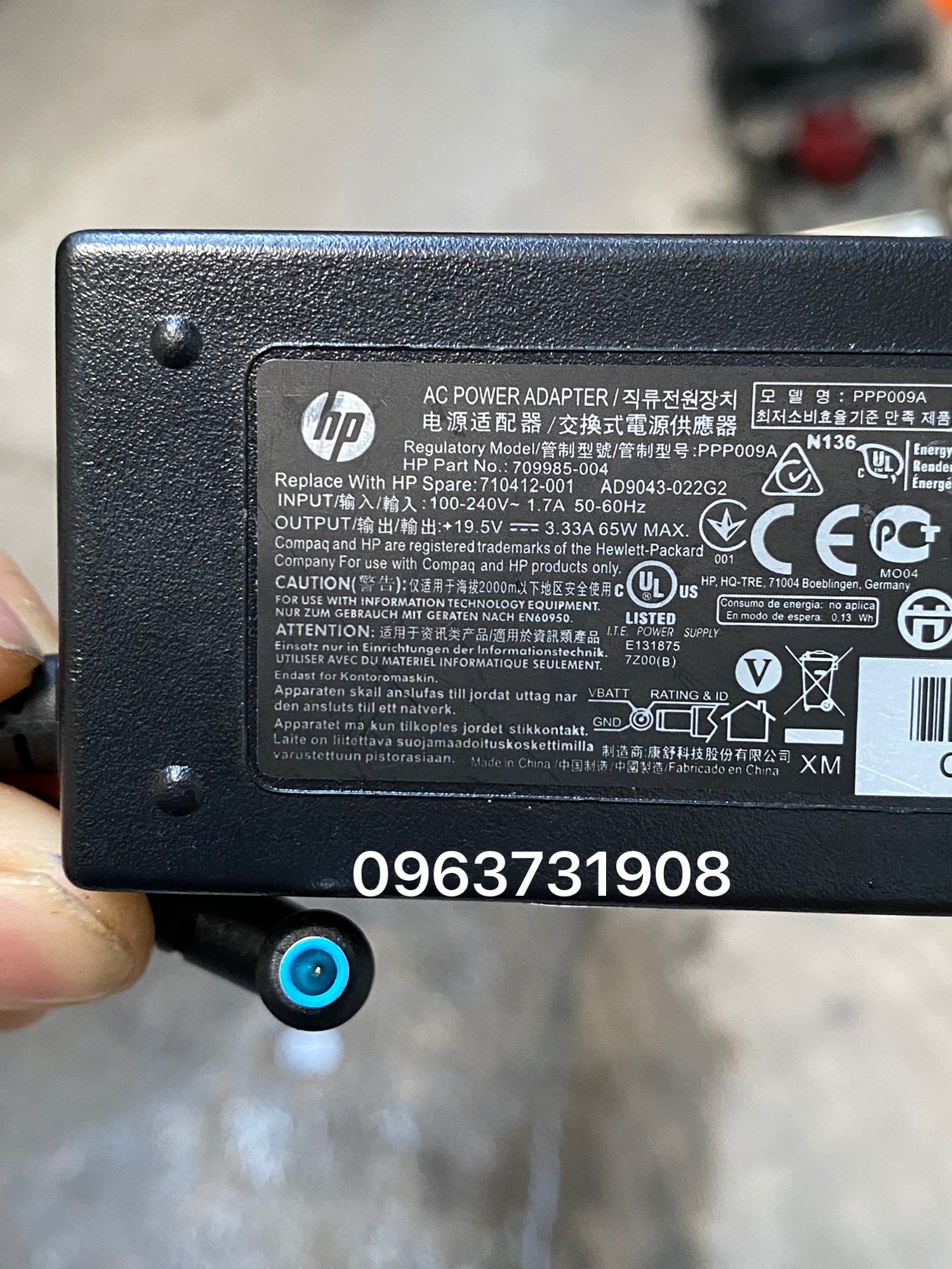 Sạc laptop hp 19.5v-3.33a 65w chân xanh chính hãng hp