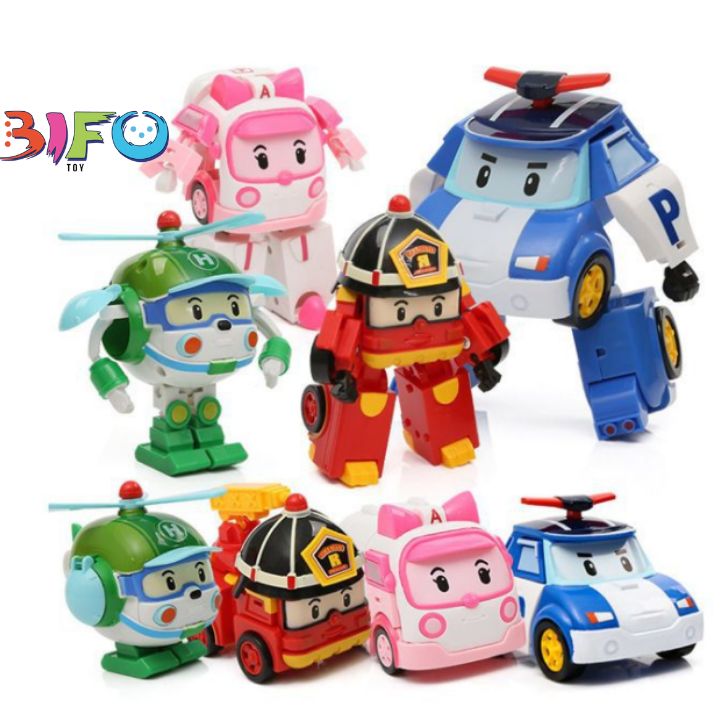Box 4 Cars 2 in 1 transformation fly team Robocar SMO cute big discount for your little one