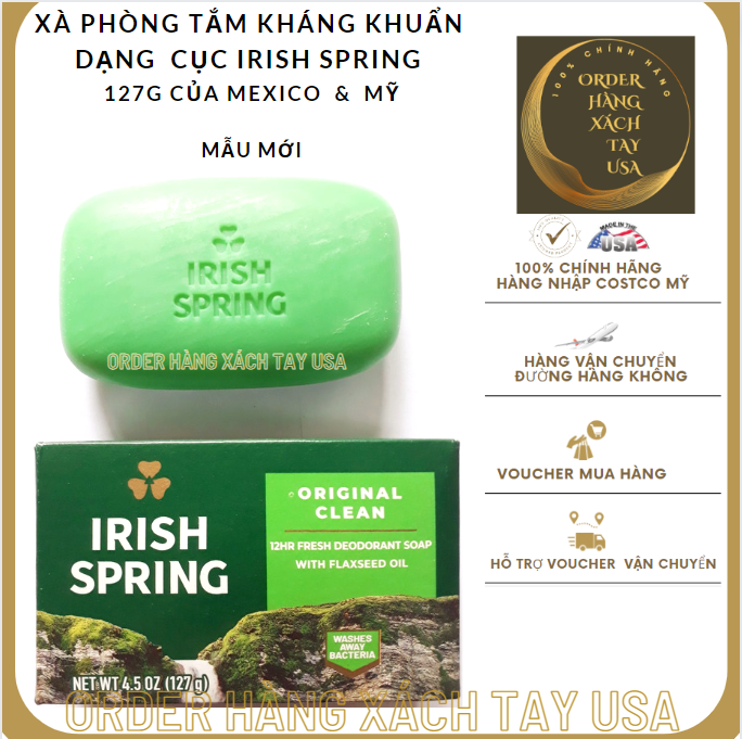 Xà phòng tắm kháng khuẩn dạng  cục Irish Spring 127g( Mẫu mới)