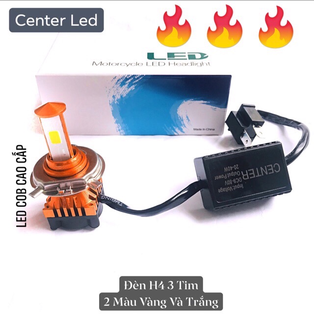 [HCM] Đèn pha 3 led COB vàng & trắng H4