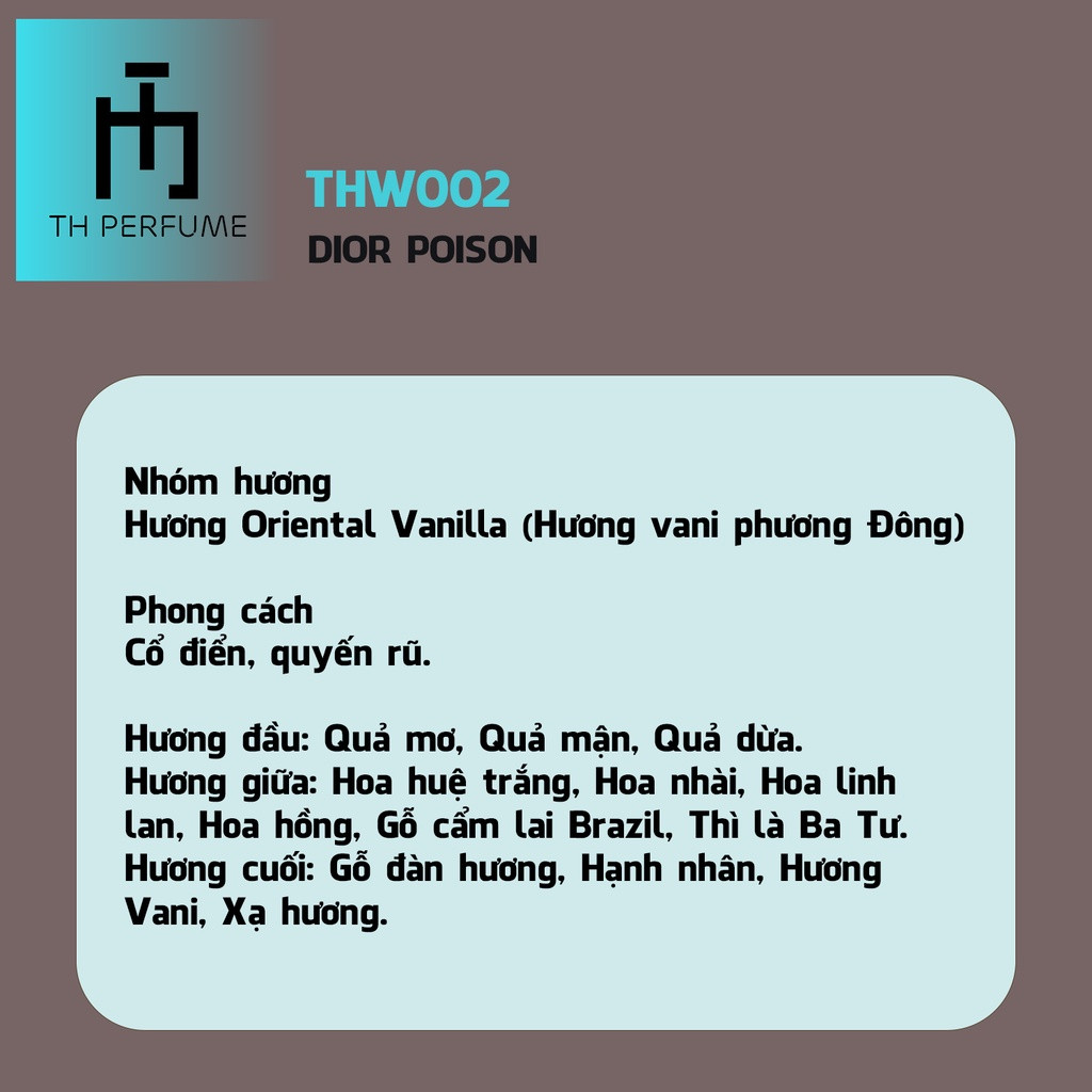 Tinh dầu nước hoa - Dior Poison - THW002