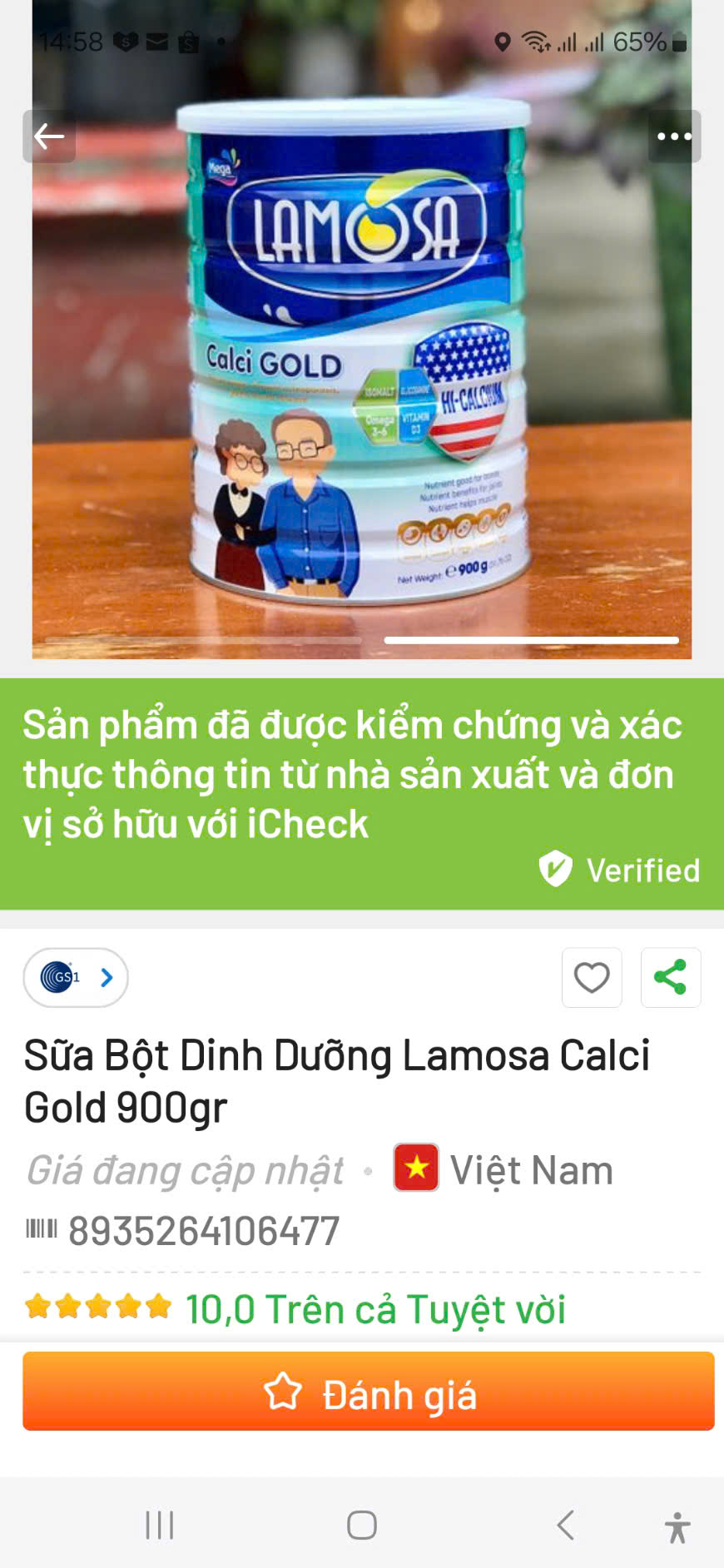 (900g, HSD 2026) Sữa bột Lamosa CALCI GOLD bổ sung canxi cho người từ 35 tuổi trở lên.