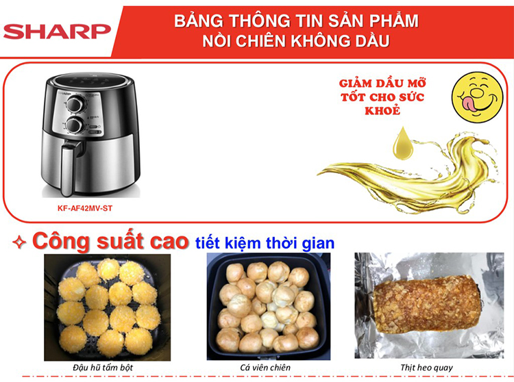 Nồi chiên không dầu Sharp KF-AF42MV-ST (Dung tích 4.2 lít Bảo hành 12 tháng Toàn Quốc)