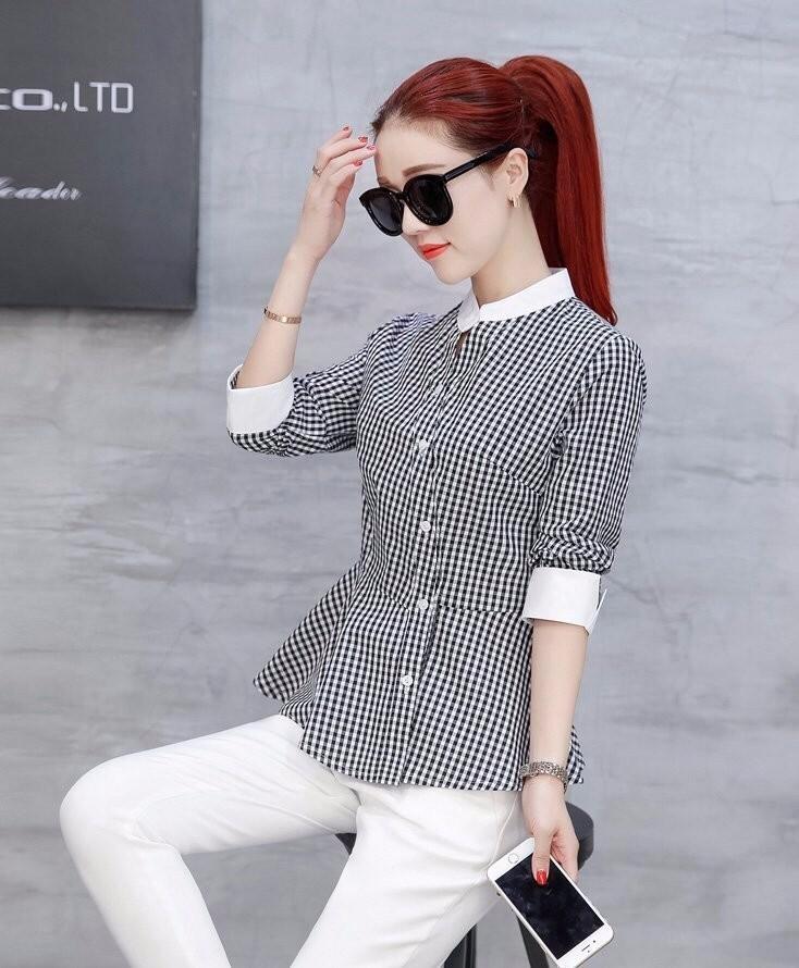 [HCM]Áo kiểu sọc caro peplum