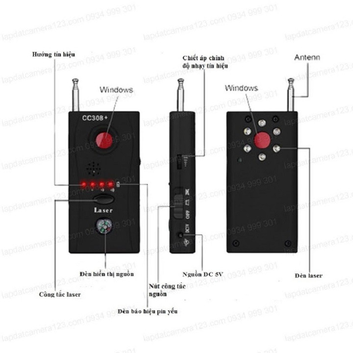 Máy phát hiện nghe lén, camera theo dõi CC308+