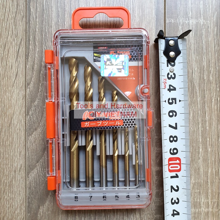 Bộ mũi khoan inox hãng kapusi nhật bản các gồm 6 cây cỡ 3mm, 4mm, 5mm, 6mm, 7mm, 8mm, mũi khoan sắt, mũi khoan thép, mũi khoan kapusi, mũi khoan hss