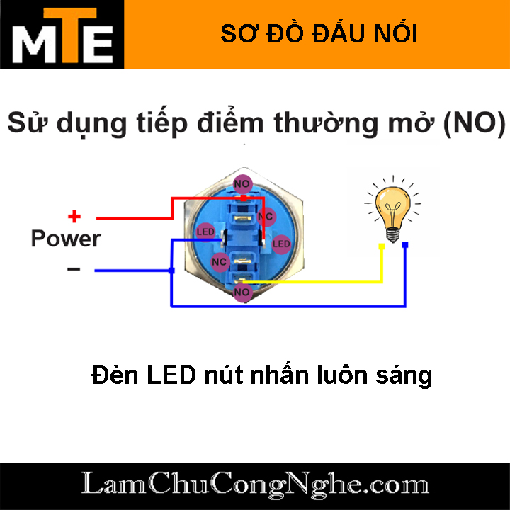 Nút nhấn giữ chống nước có LED 22mm 220V