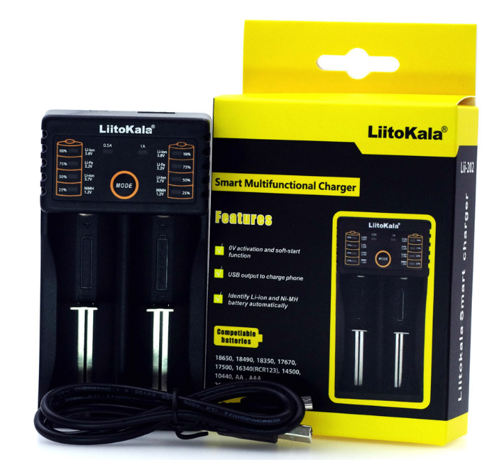 Đế sạc pin 3.7v 18650 liitokala lii-202 dùng sạc 2 pin loại 18650 16340 14500, 10440 26650 26350 25500 20700
