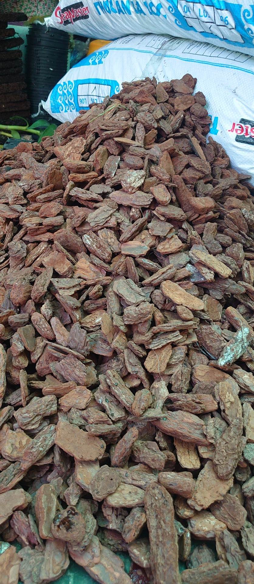 Giá thể vỏ thông trồng lan size 3-4cm mài cạnh bao 1kg.