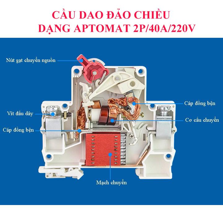 Át đảo chiều 40A/2P/220V Gechele cầu dao đảo chiều dạng aptomat.