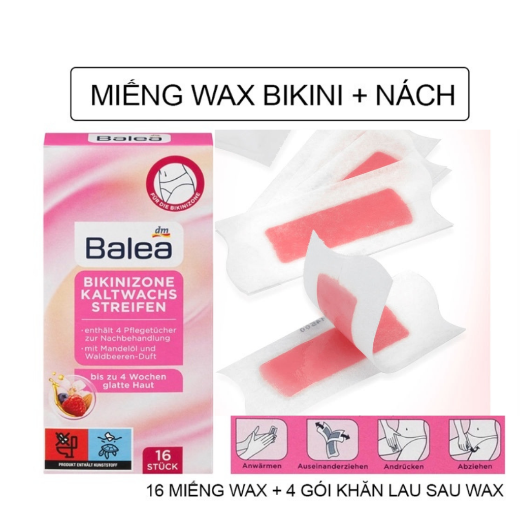 Miếng dán wax lông vùng bikini, lông mặt, mép, ria, lông mày Balea 16 miếng