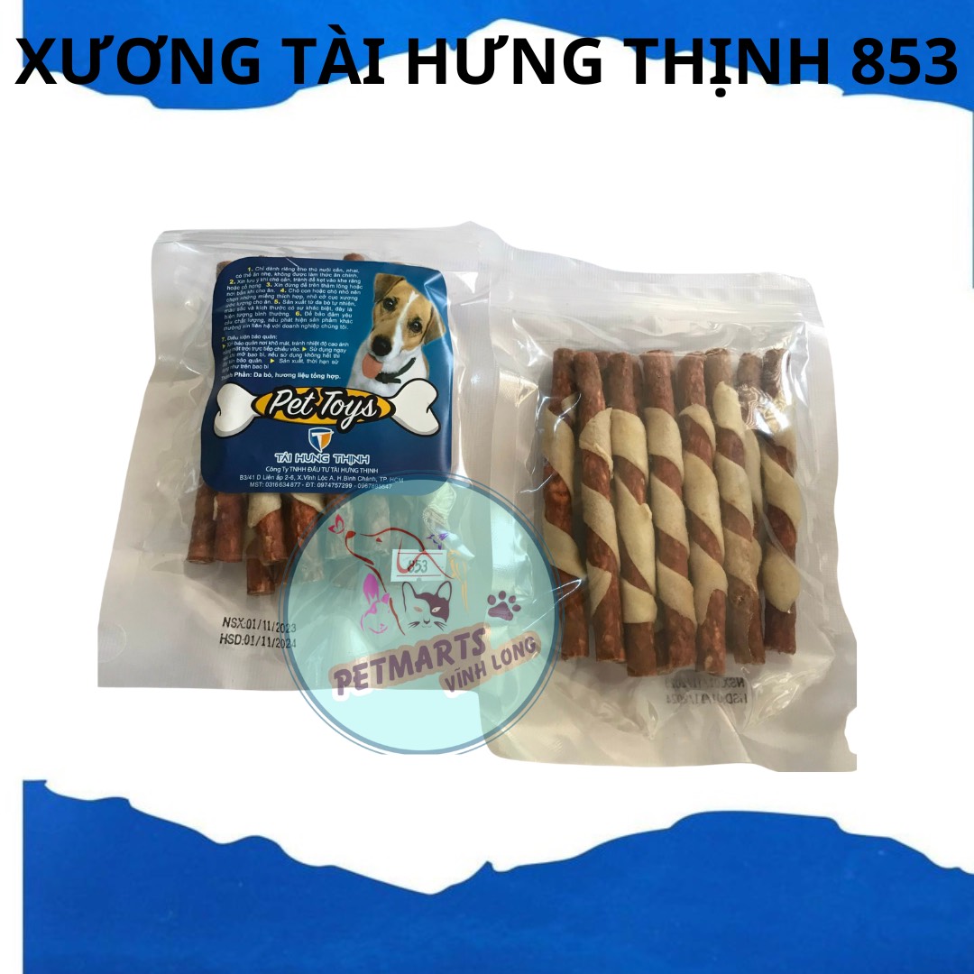 Bánh xương cho chó Tài Hưng Thịnh MS 853 dạng đũa xoan làm từ da bò- Snack, bánh thưởng cho chó