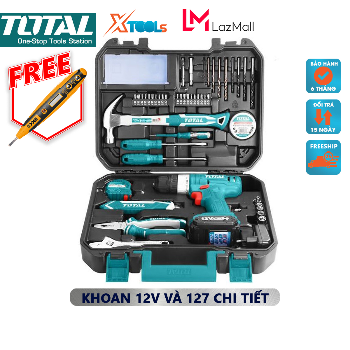 Drilling machine ốc portable screw total THKTHP11272 machine squeeze components multipurpose use battery lithium-ion 12V/1.5ah enclosed kits 127 details genuine, durable [xsafe] [XTools]