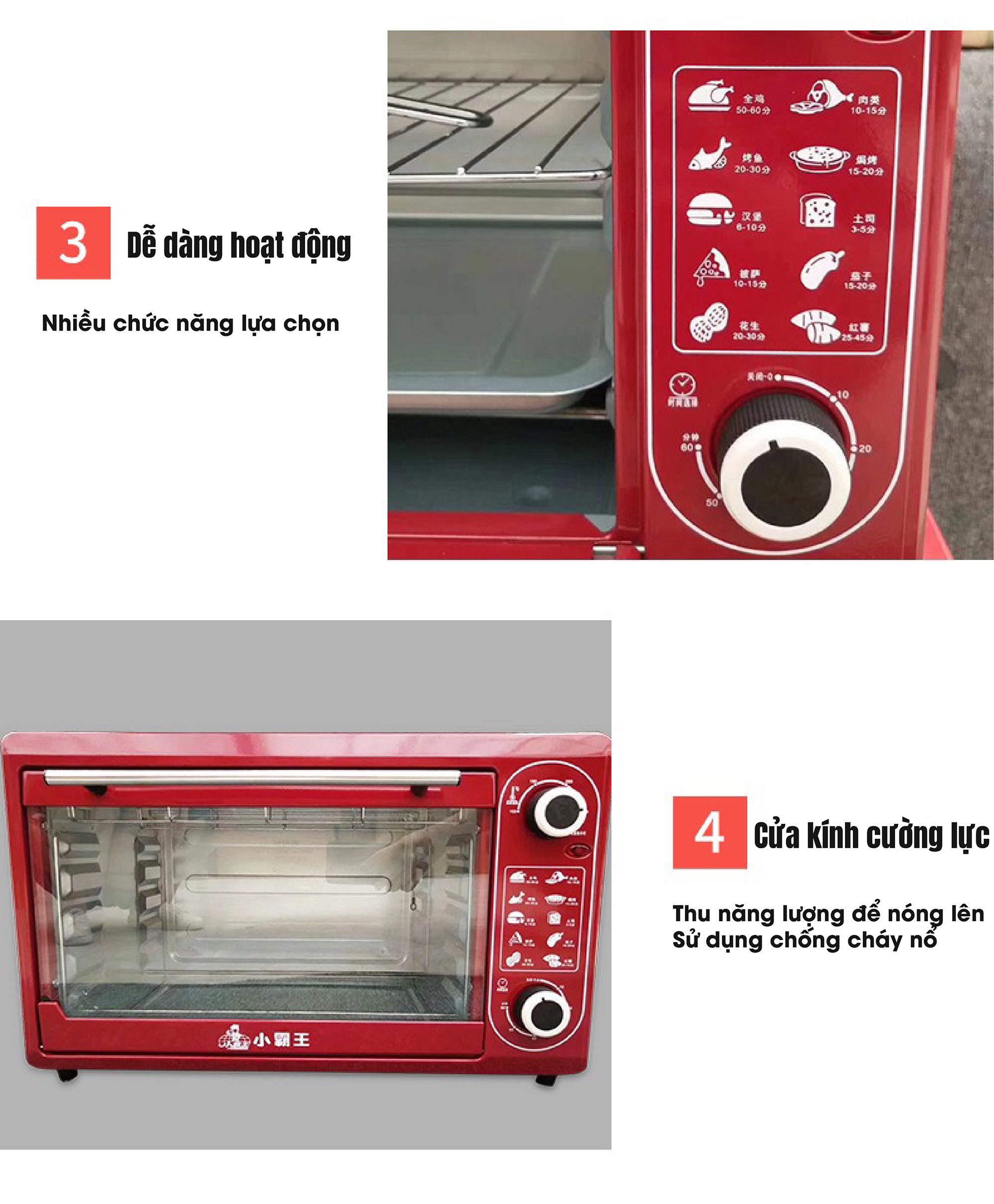 Lò nướng điện đa năng 48L , 8 chế độ nấu, Lò vi sóng