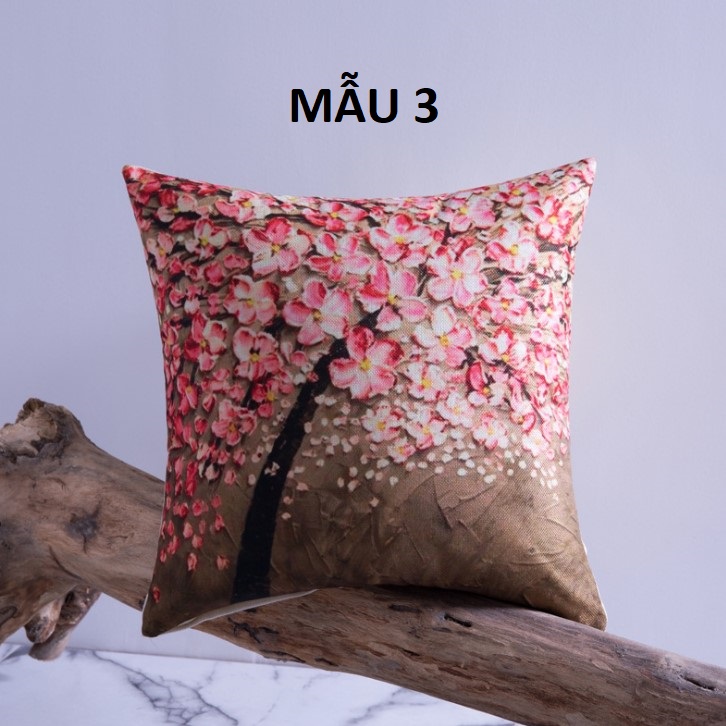 Vỏ gối tựa lưng gối sofa in cây hoa 3D