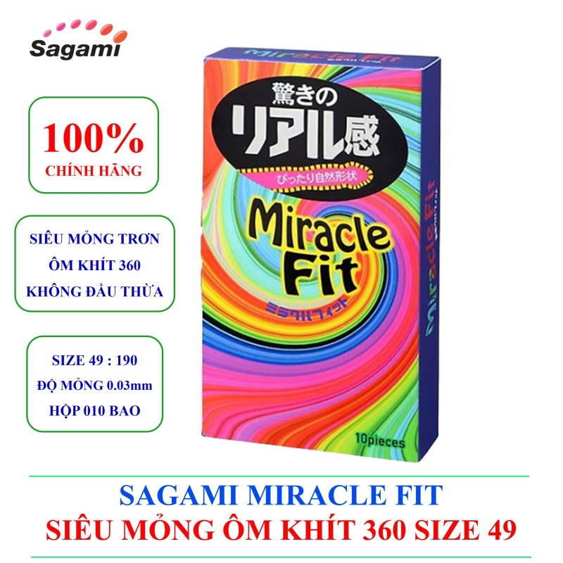 [SAGAMI] Bao cao su siêu mỏng siêu ôm khít size nhỏ 49mm Sagami MIRACLE FIT hộp 10 bao cao su nhập khẩu