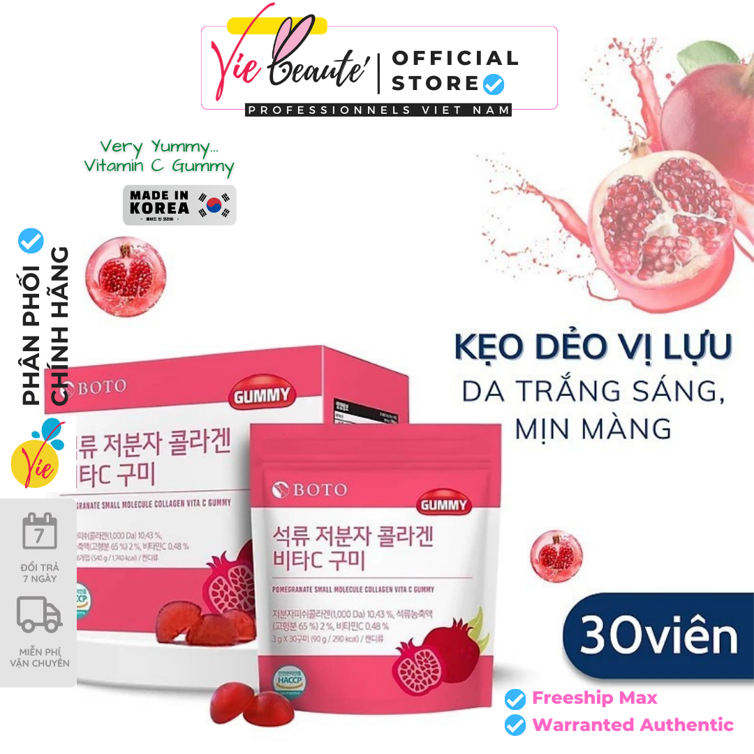 Kẹo Collagen Lựu Boto Kẹo Dẻo Gummy Bổ sung Collagen + Vitamin C Hàn Quốc 30 Viên