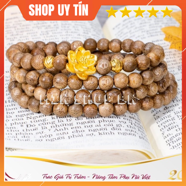 Vòng Tay Trầm Hương Tự Nhiên 108 Hạt Mix Charm Hoa Sen Bạc Phủ Vàng Cho Quý Cô Sang Chảnh