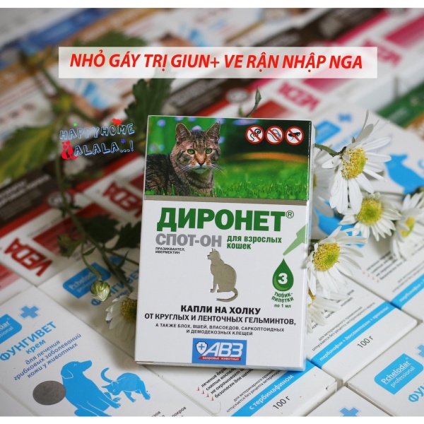 Nhỏ gáy trrị ve rận + giun cho chó mèo Dironet vỏ xanh (Nhập Nga)
