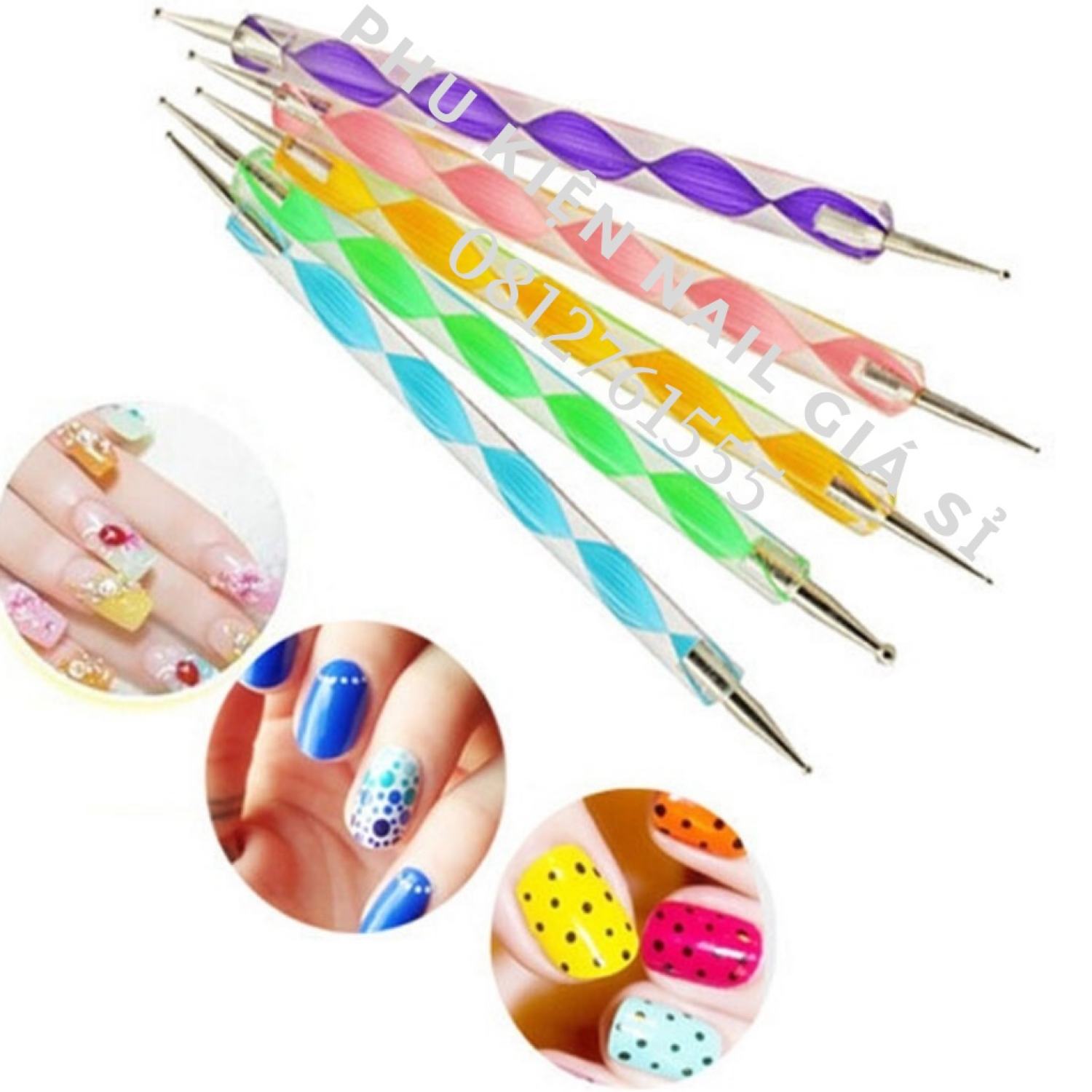 Bút chấm bi nail vẽ móng, Cọ chấm bi đủ size Set 5 cây