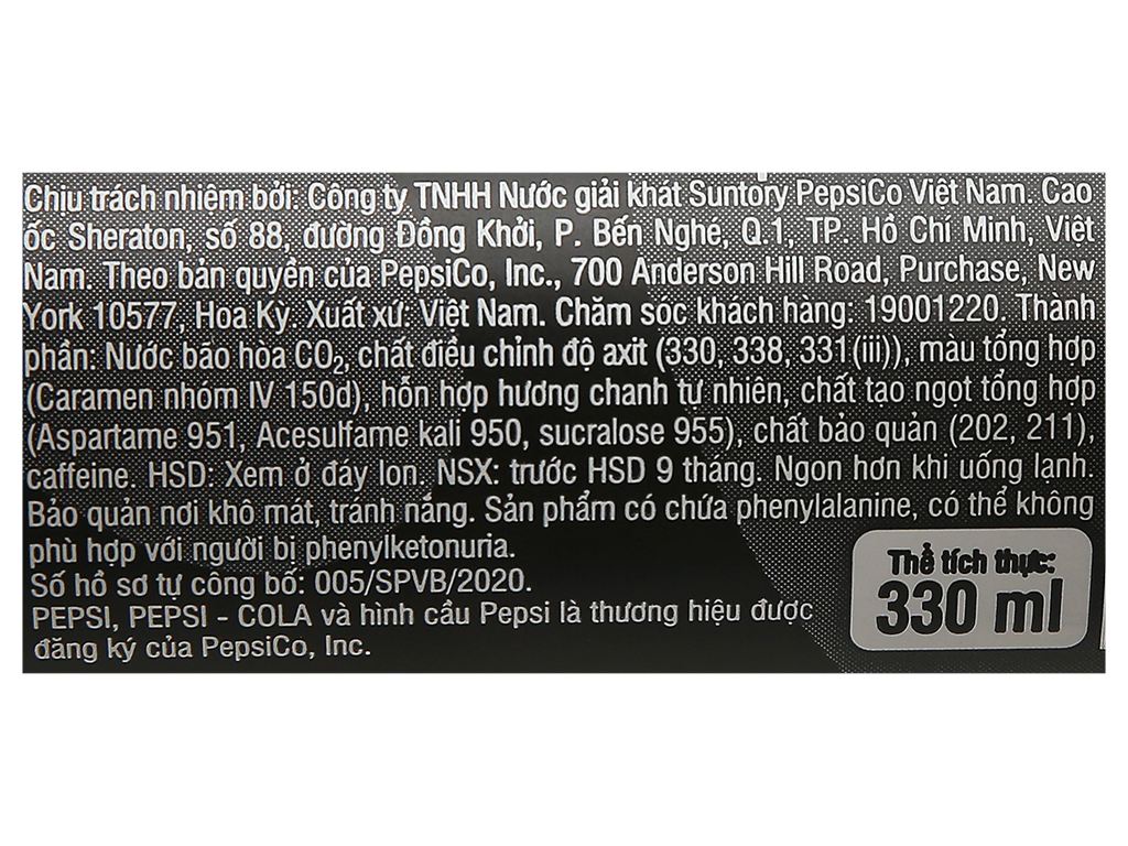 Pepsi Vị Chanh Không Calo Lon 330ml