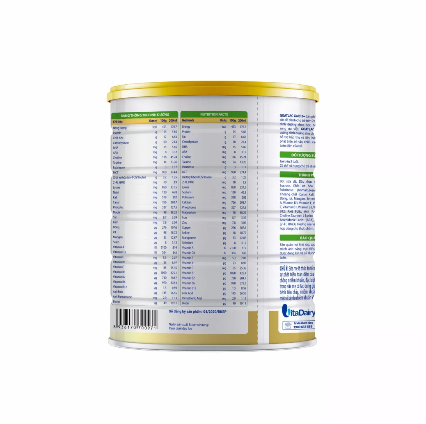 (HSD T8-2025) (Có Tích Xu) Sữa Dê Vitadairy Goatlac Gold 2+ 800g.