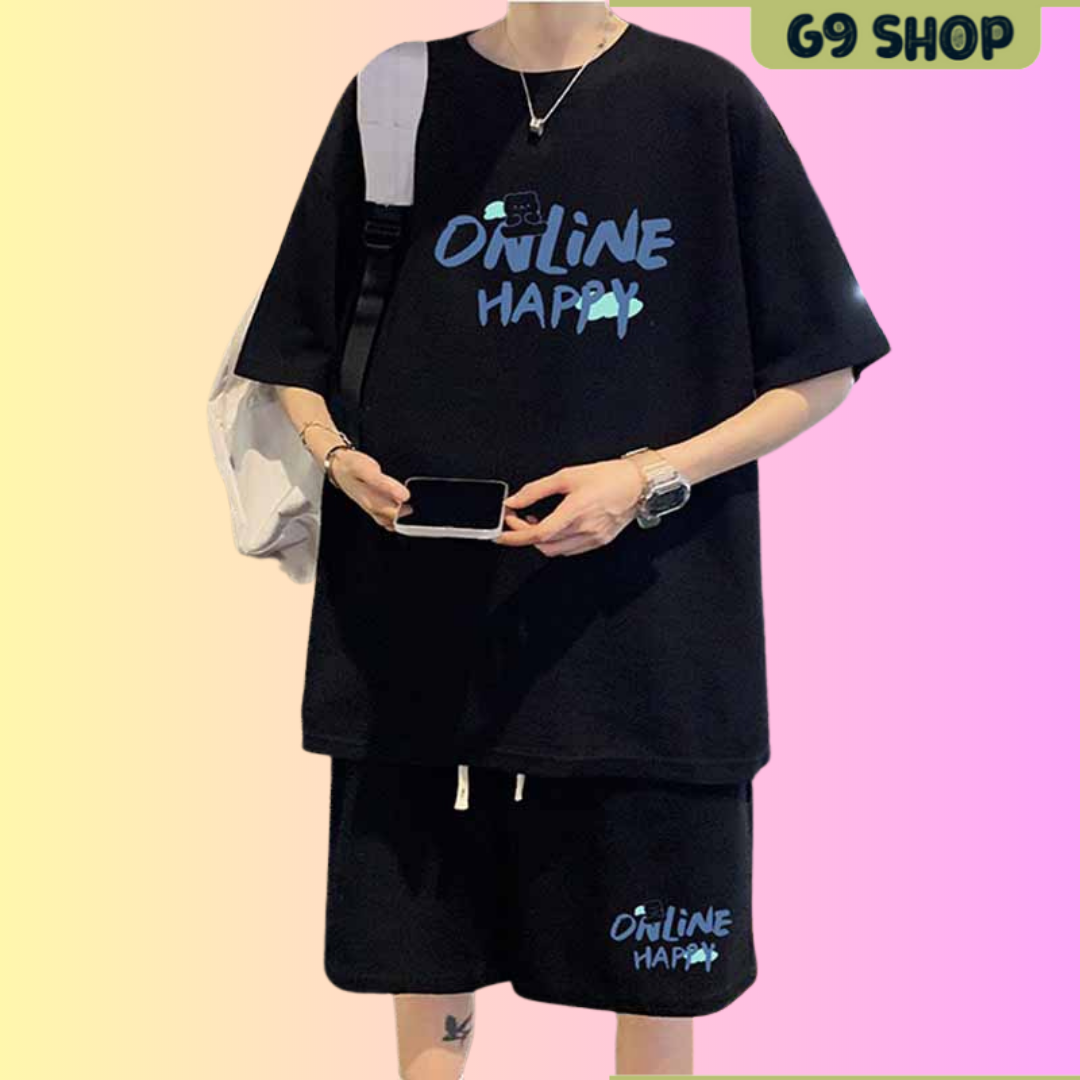 Sét Bộ Thể Thao Chất Thun Mè Mặc Mùa Hè Nam Nữ Phong Cách Hàn Quốc In Hoạt Hình Happy ONLINE - G9_shop S0