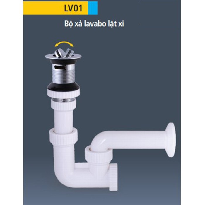 Bộ Xả Lavabo Nhựa Cao Cấp, Nút xả lật mạ Crom LV01 - Nhựa Hùng Anh