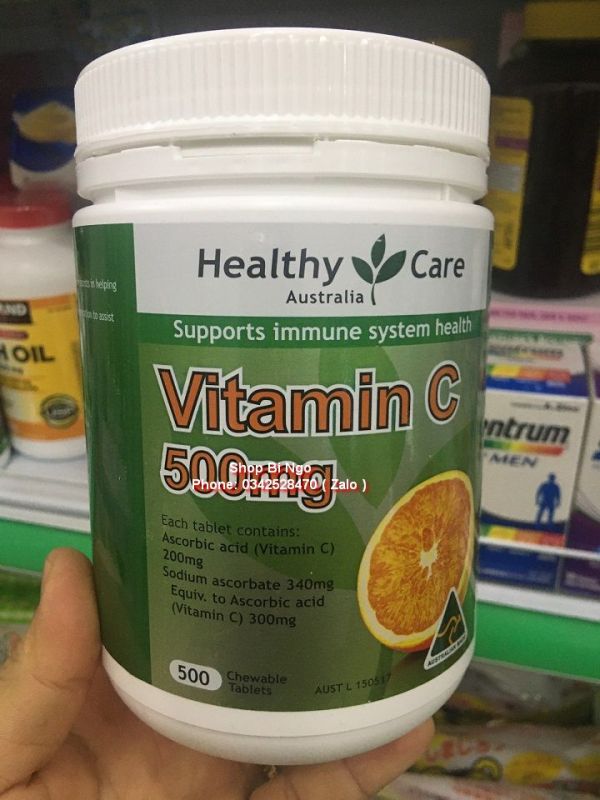 Viên uống Vitamin C 500mg Healthy Care hộp 500v Úc nhập khẩu