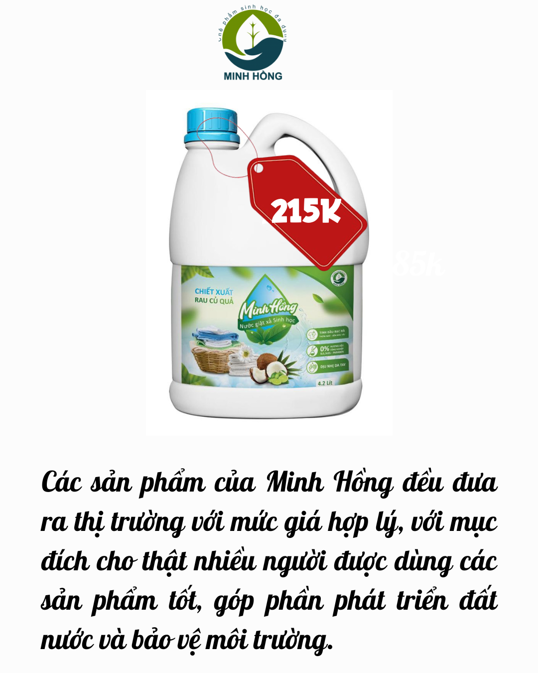 (Minh Hồng) Nước giặt sinh học Minh Hồng Can 4,2 lít Enzyme lên men từ rau củ quả Sạch vết bẩn, hương thơm từ tinh dầu bạc hà, an toàn cho da em bé Koshka Home
