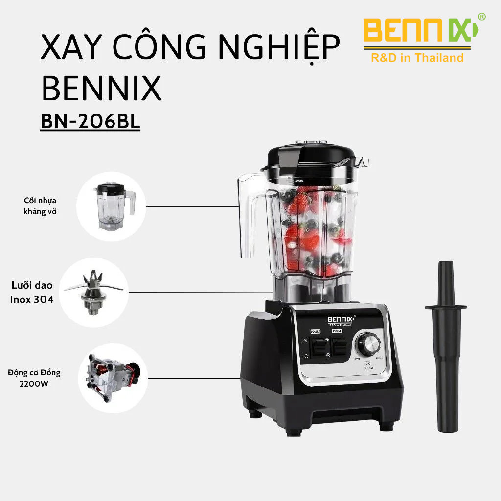 Máy xay công nghiệp Bennix BN-206BL chuyên dụng cho cửa hàng, nhà hàng, công suất 2200W