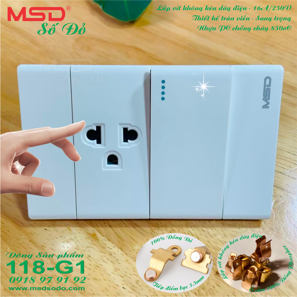 CÔNG TẮC ĐƠN + Ổ CẮM ĐƠN 3 CHẤU -MSD-B10