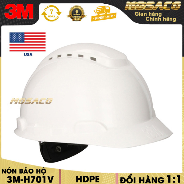 [CAM KẾT CHÍNH HÃNG] Mũ bảo hộ 3M H701V Nón có lỗ thoáng khí, chịu được lực cao dễ dàng điều chỉnh phù hợp với người mang bằng nút gài -MOSACO