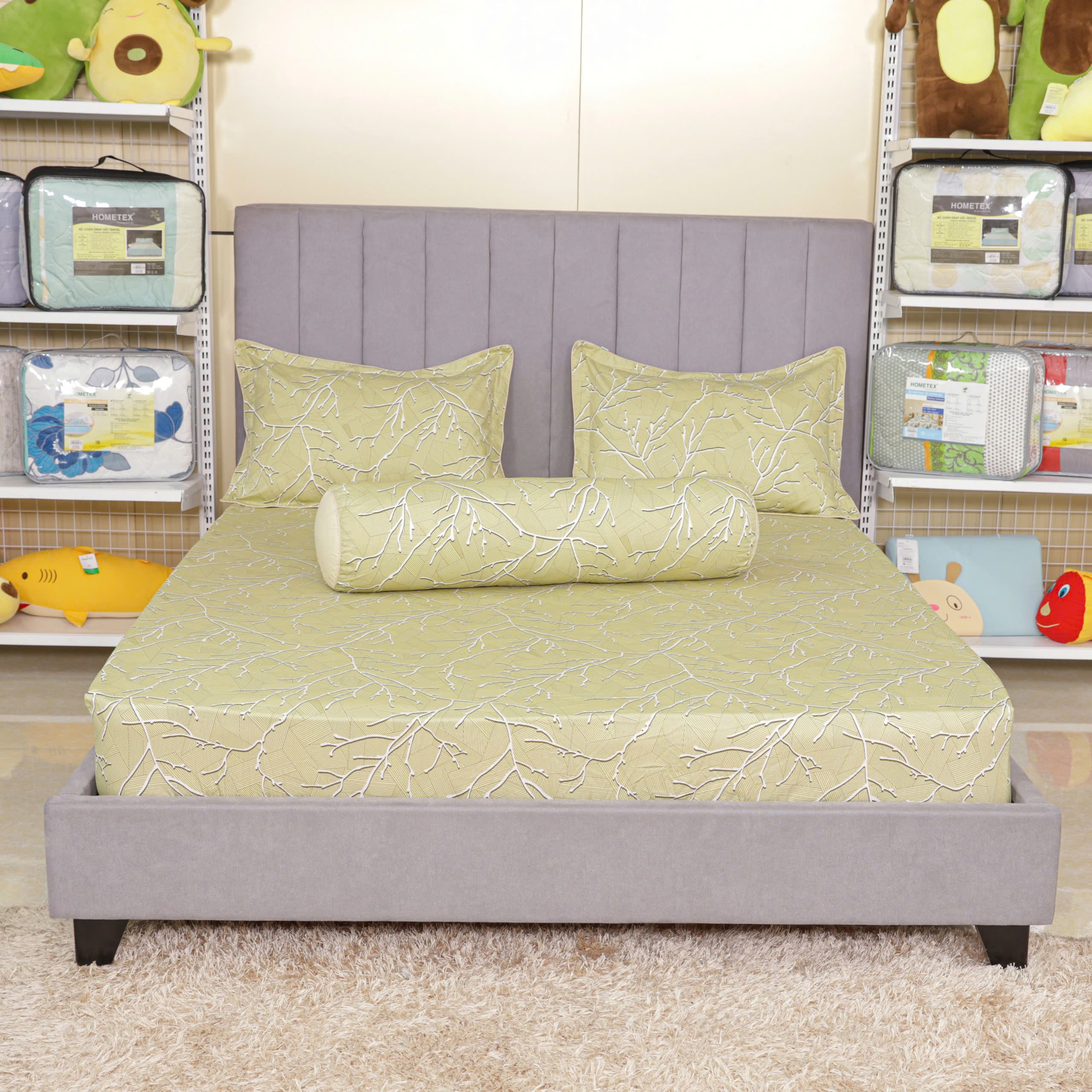 Bộ Drap gối cotton hoa Hometex