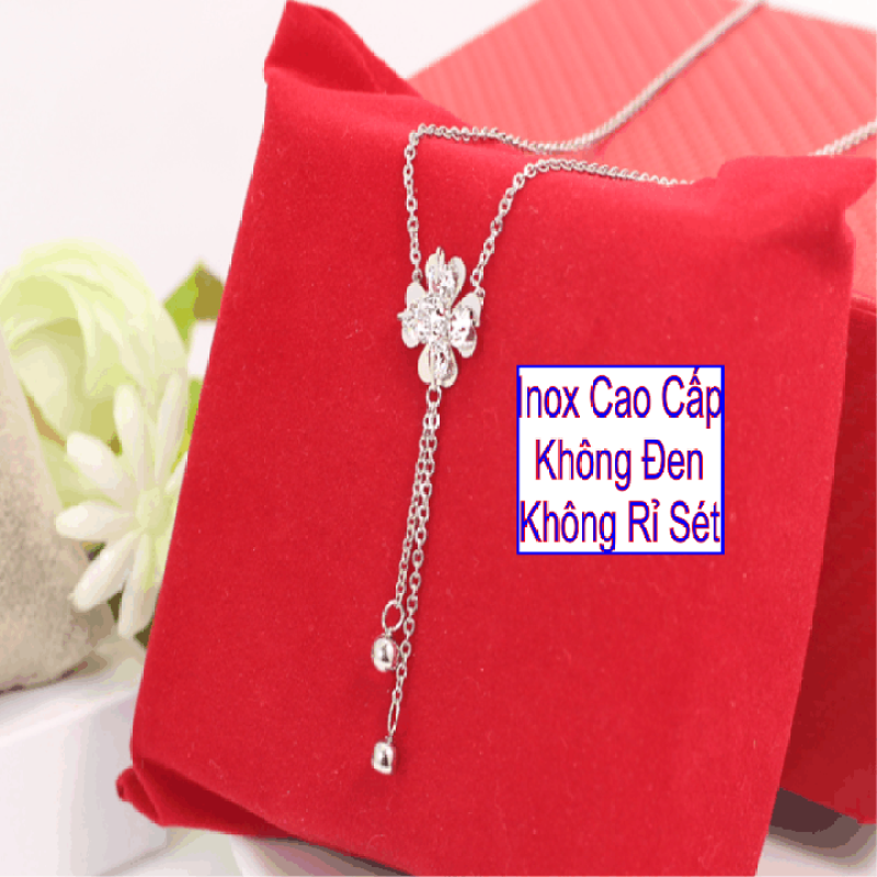 Dây chuyền nữ inox Thấy Là Thích có mặt cỏ 4 lá hình tim đính đá Zircon rớt bi - Cam kết 1 đổi 1 nếu hoen, gỉ sét