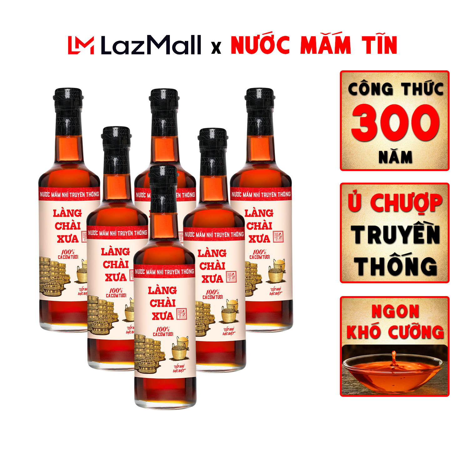 Nước mắm nhỉ Làng Chài Xưa truyền thống nhãn đỏ chai thủy tinh 500ml cốt nhỉ đặc biệt vị đậm đà gu ông bà xưa