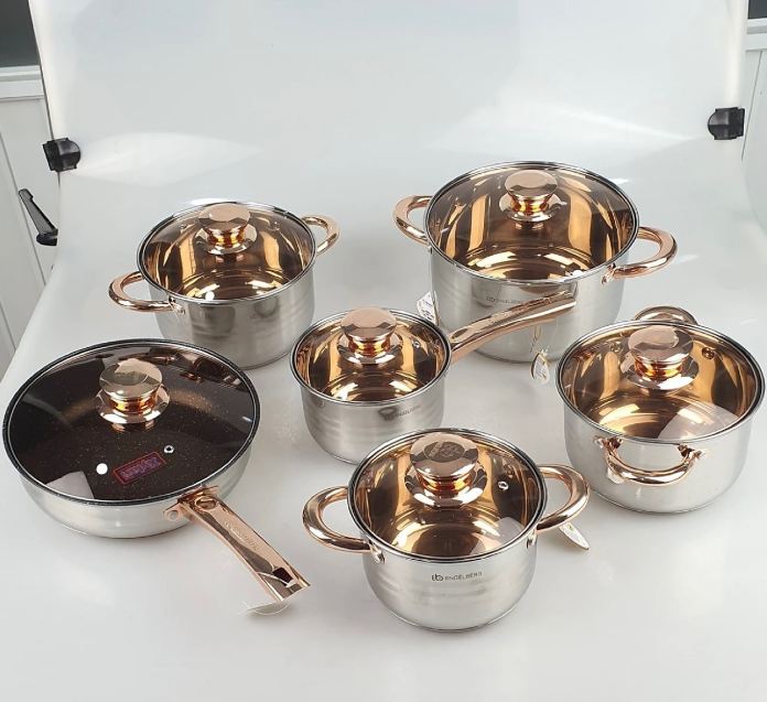 Bộ nồi Đức 5 đáy Engelberg 6 món lắp hợp kim vàng - dùng cho mọi loại bếp điện, bếp từ, bếp ga