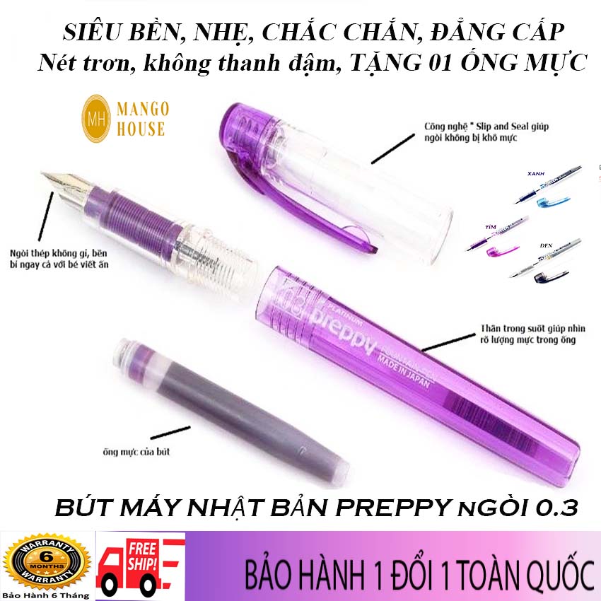 Bút máy Nhật Preppy 03 cao cấp chính hãng- Siêu bền, ngòi trơn, đẳng cấp, không nhòe, không lem, mực chuẩn, chuẩn chỉnh- Tặng kèm 01 ống mực- Mango house shop- Bút máy Nhật, bút preppy, bút máy Preppy, bút máy học sinh, bút preppy 02