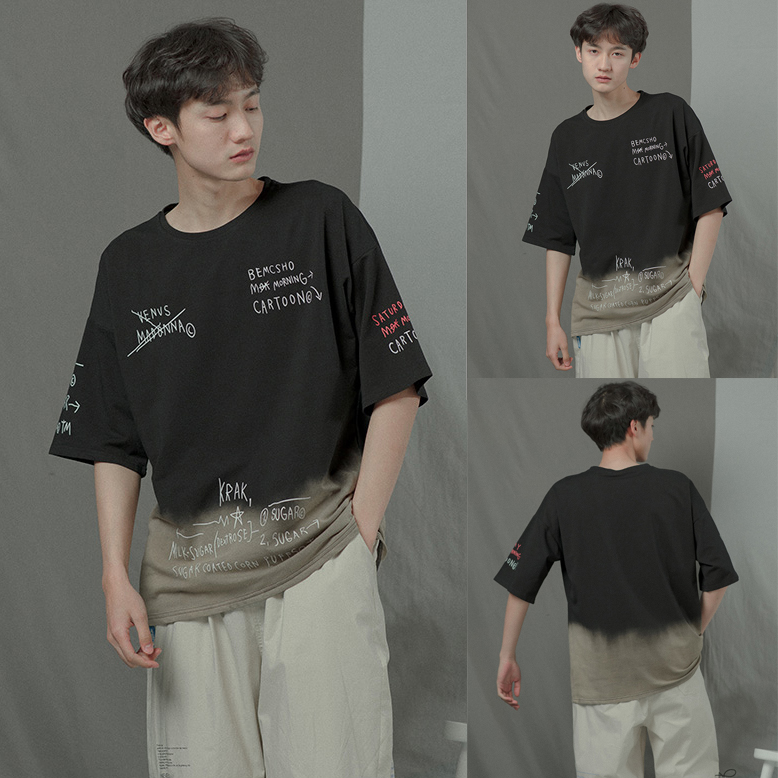 [Freeship MAX] Áo Thun Nam Cổ Tròn Tay Ngắn Phối Màu Loang In Chữ CARTOON Kiểu Dáng Trẻ Trung Thời Trang Rich Man MEN TOP 101