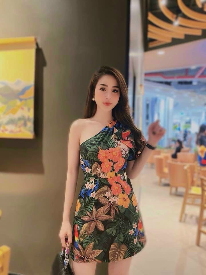 ĐẦM LỆCH VAI IN 3D NƠ VAI ( CÓ MÚT ) XINH XINH