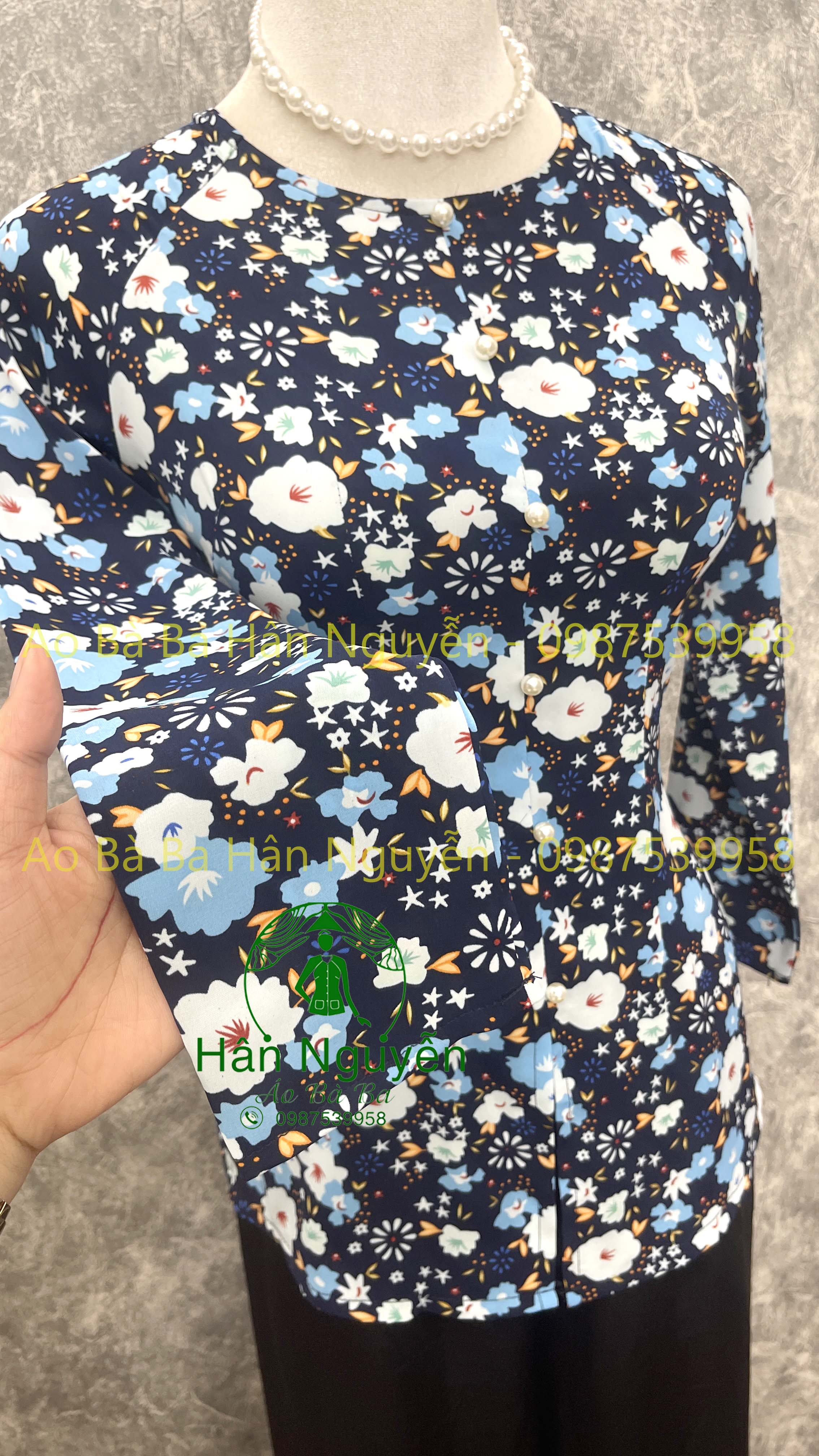 ÁO BÀ BA LỤA HOA ANH ĐÀO DÂY KÉO (ÁO LẺ)