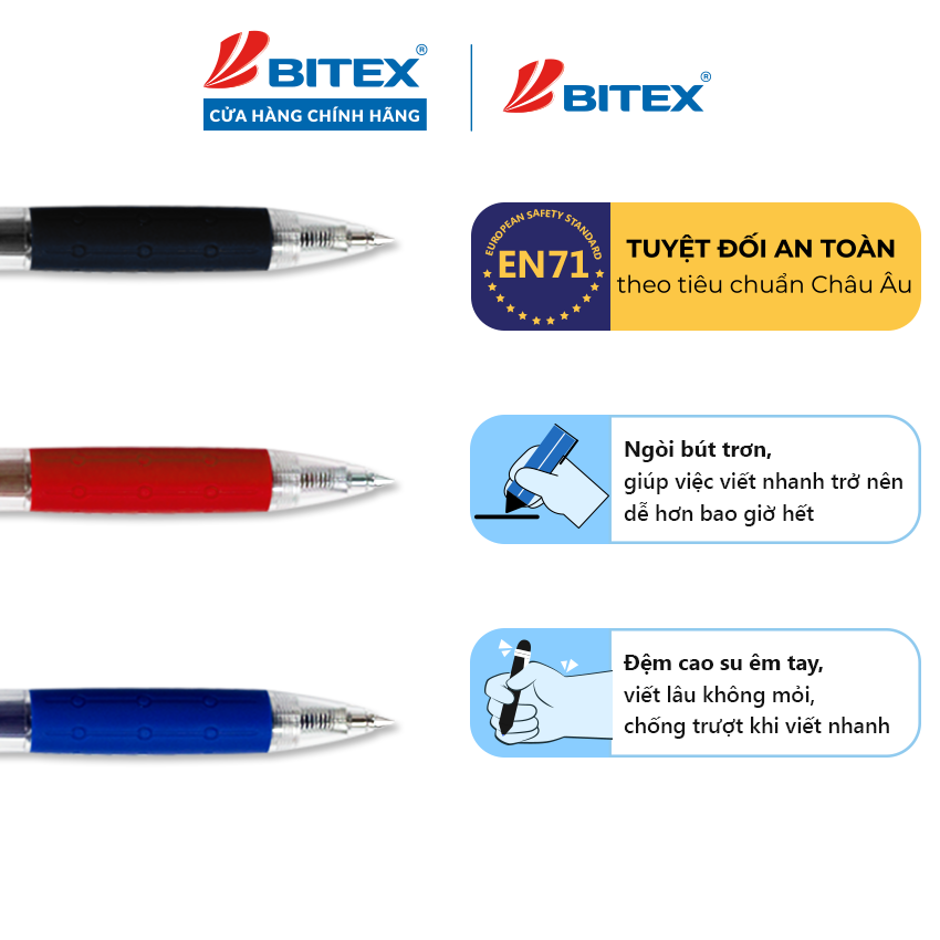 Bút gel Bitex mực xanh, đỏ, đen G03 (1 cây)